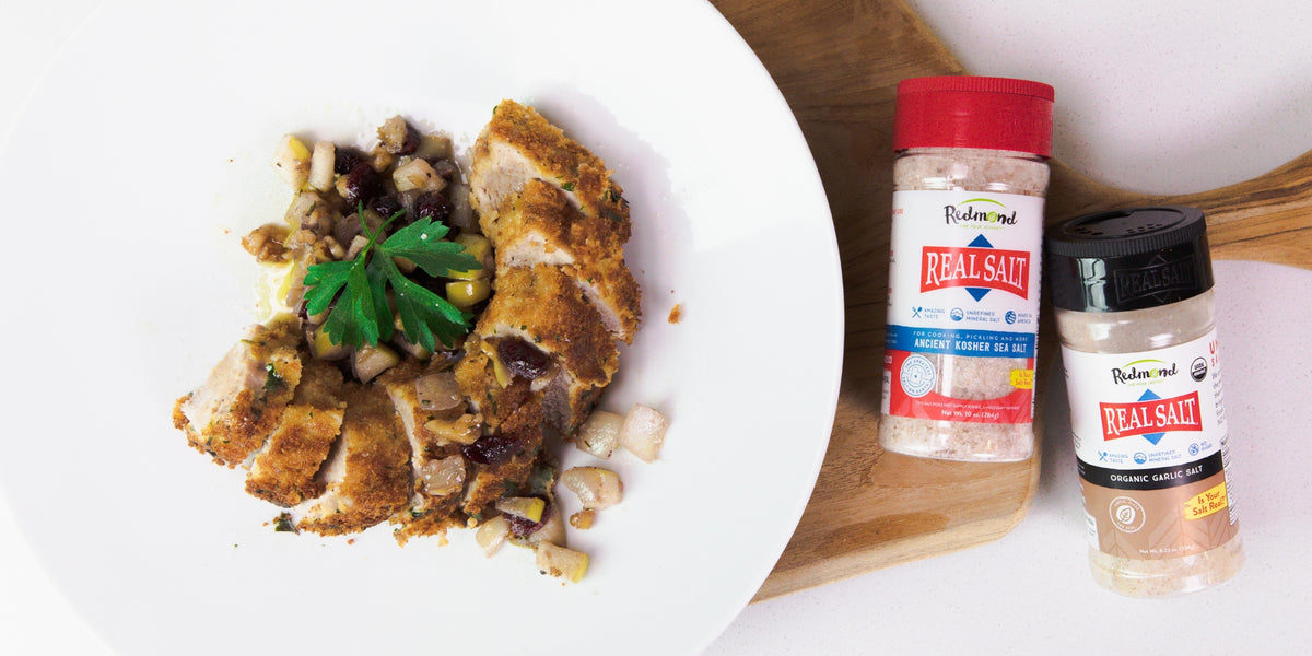 panko crusted pork tenderloin with apple walnut chutney