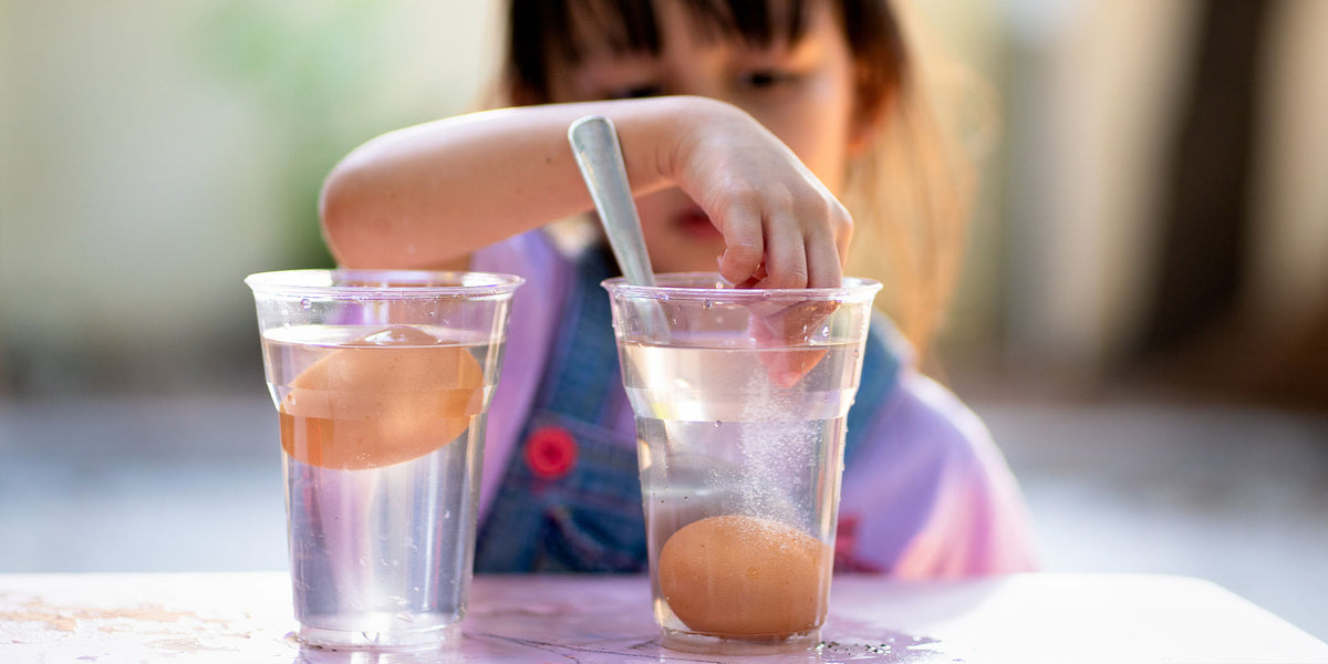 Eggs floating in water with salt