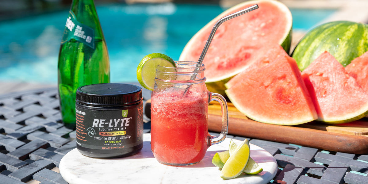 Watermelon Lime Slushie next to fresh watermelon
