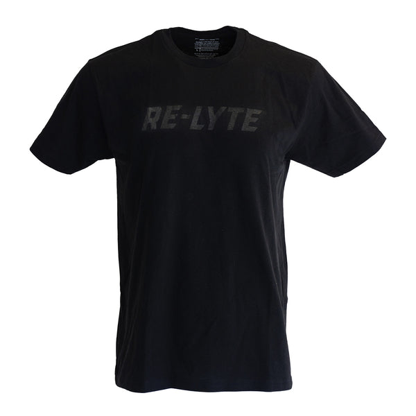 Black T-shirt displays bold "RE-LYTE" graphic across the chest.