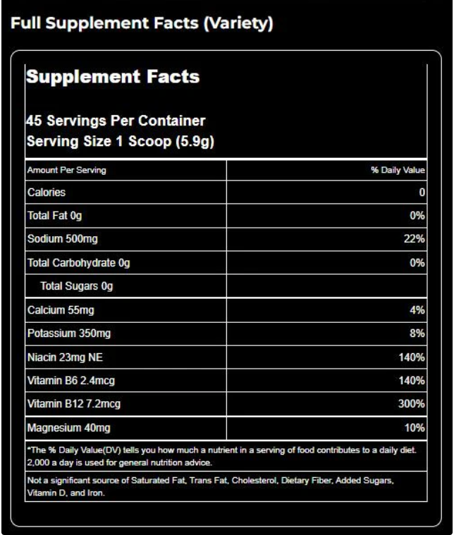 Re-Lyte® Hydration Electrolyte Powder Stick Packs / 30 Count Variety Pack Ingredients